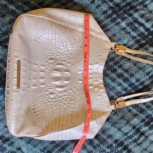 Brahmin Marianna Champagne Pearl Shiny Structured leather Luxury Rare bag - Picture 7 of 14